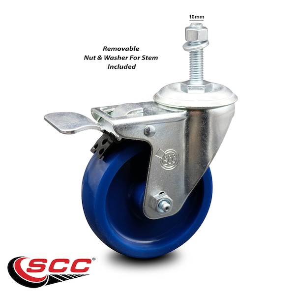 4 Inch Solid Polyurethane Swivel 10mm Stem Caster with Total Lock Brake SCC